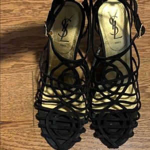YSL gold wedge sandals